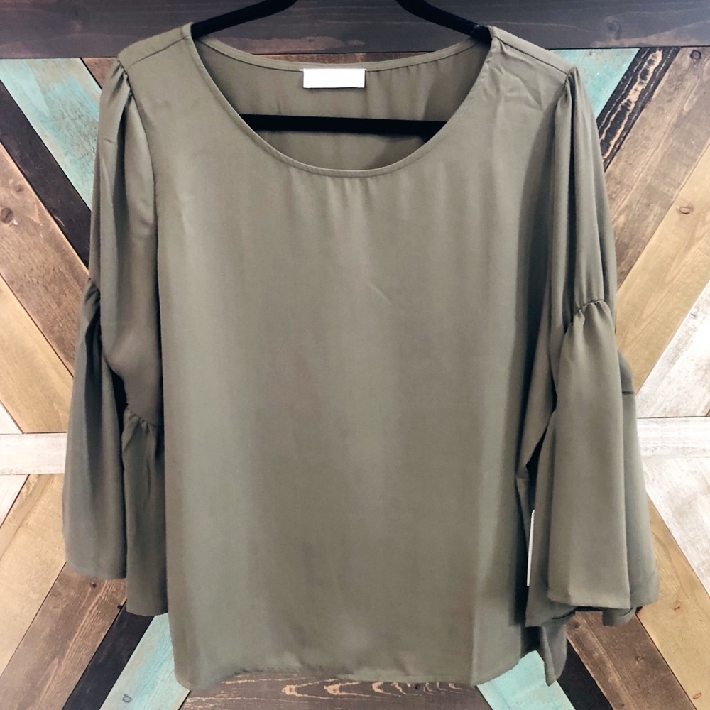 NWT Blues & Greys Olive Green Bell Sleeved Blouse